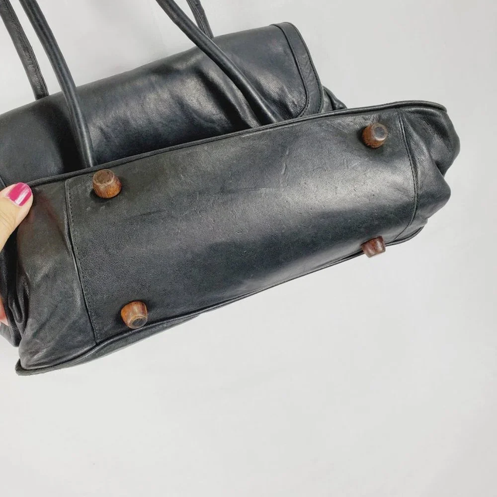 Ananas Black Leather Handbag Purse Handmade NYC Jennifer Baum Lagdameo - Picture 3 of 8